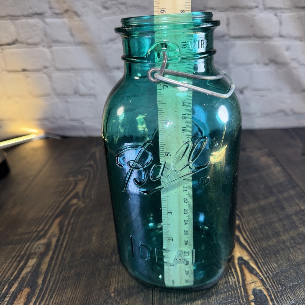 Vintage‎ Ball Ideal Blue Glass Canning Jar w/ Wire Closure, 9.5" tall - NO lid - Picture 9 of 12